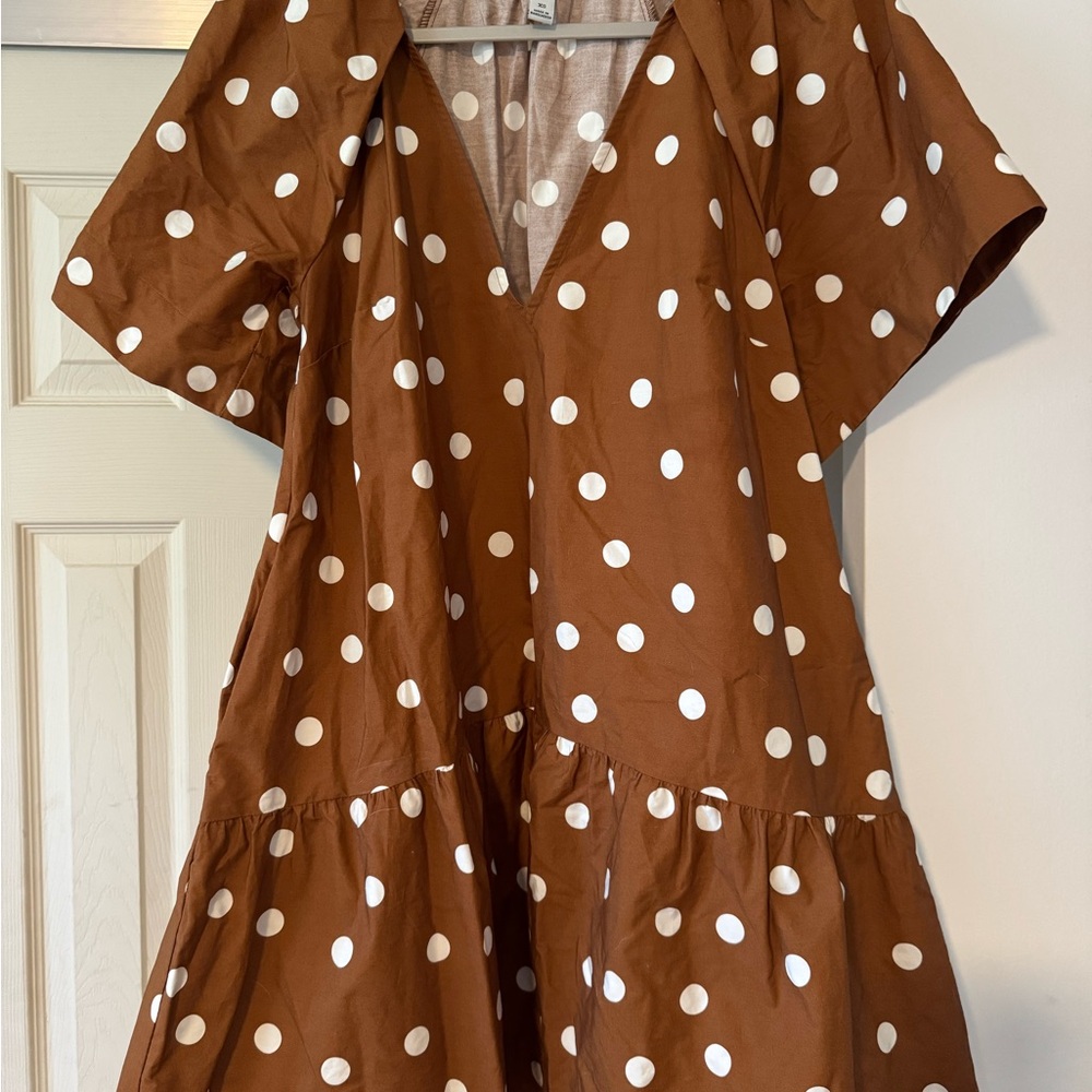 a new day Tan Dress with White Dots